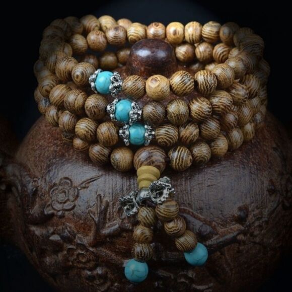 Brown & Turquoise Buddha Beads Wrap Bracelet - Picture 7 of 8